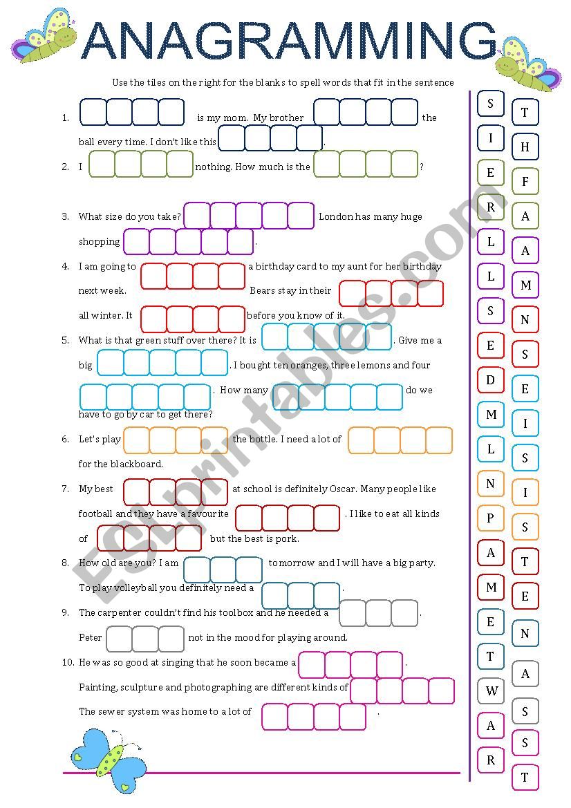 Anagramming worksheet