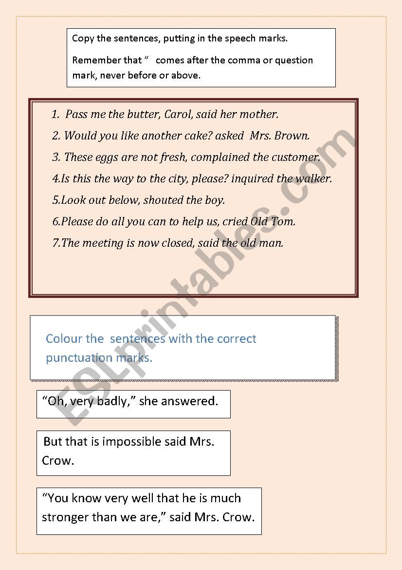 speech marks worksheet