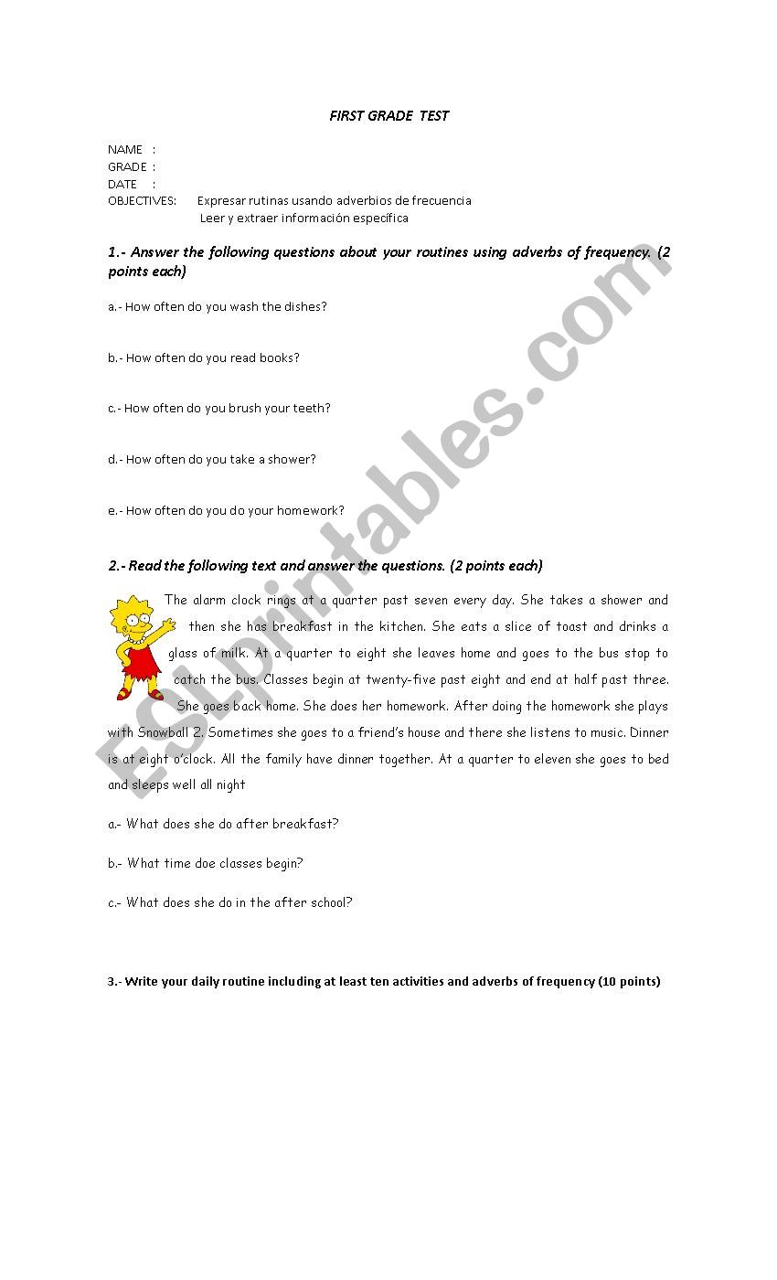 Test about Routines worksheet