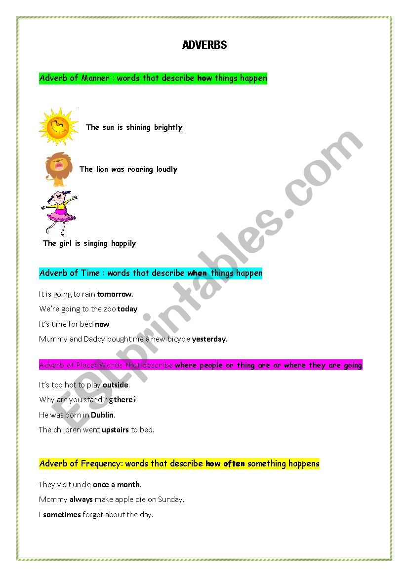 Adverb and Adjective worksheet
