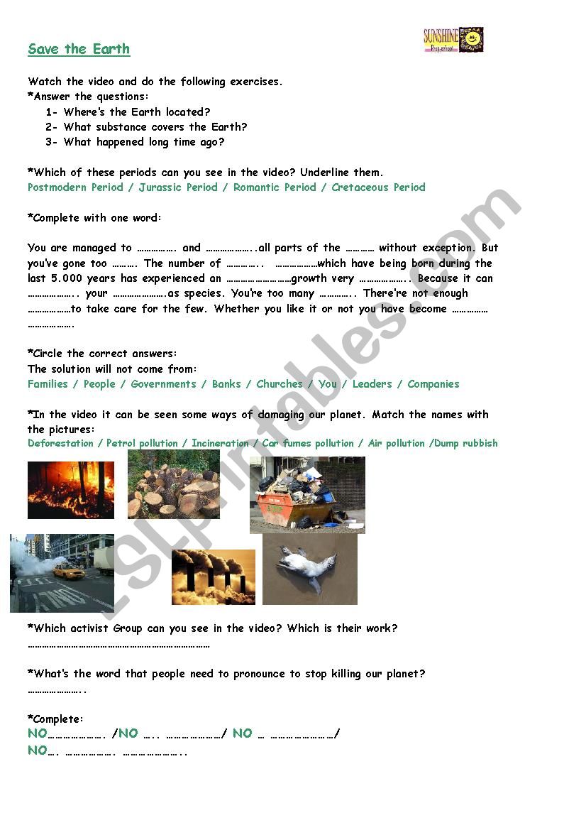 Save the Earth worksheet