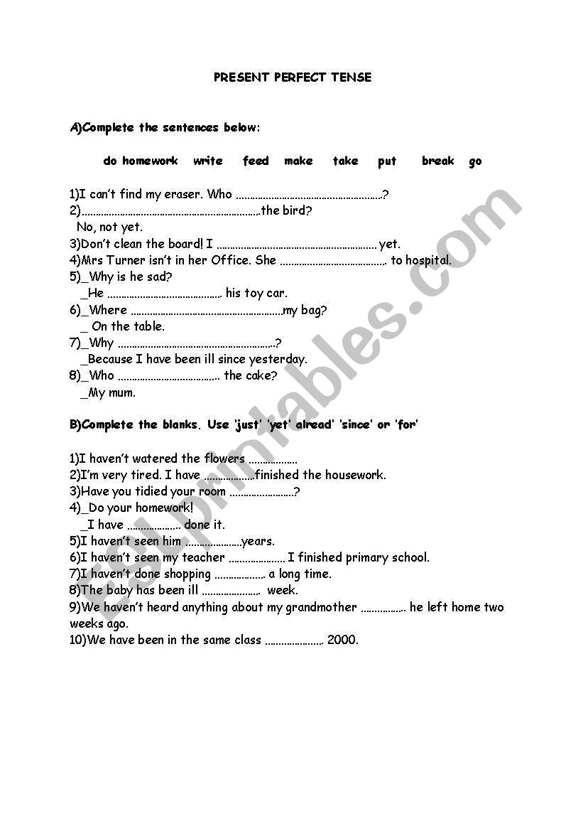 Present Perfect Tense worksheet