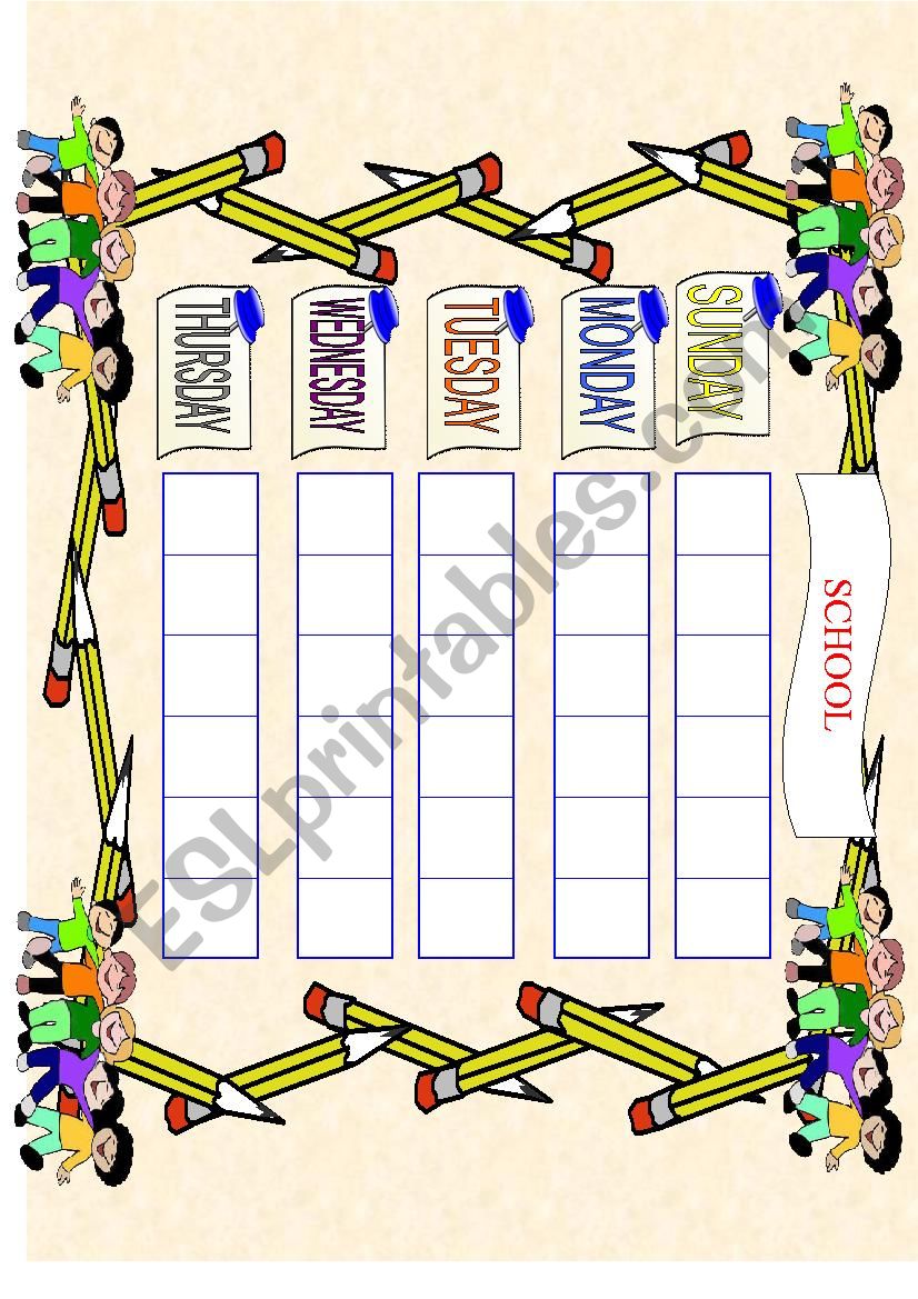 school timetable  worksheet