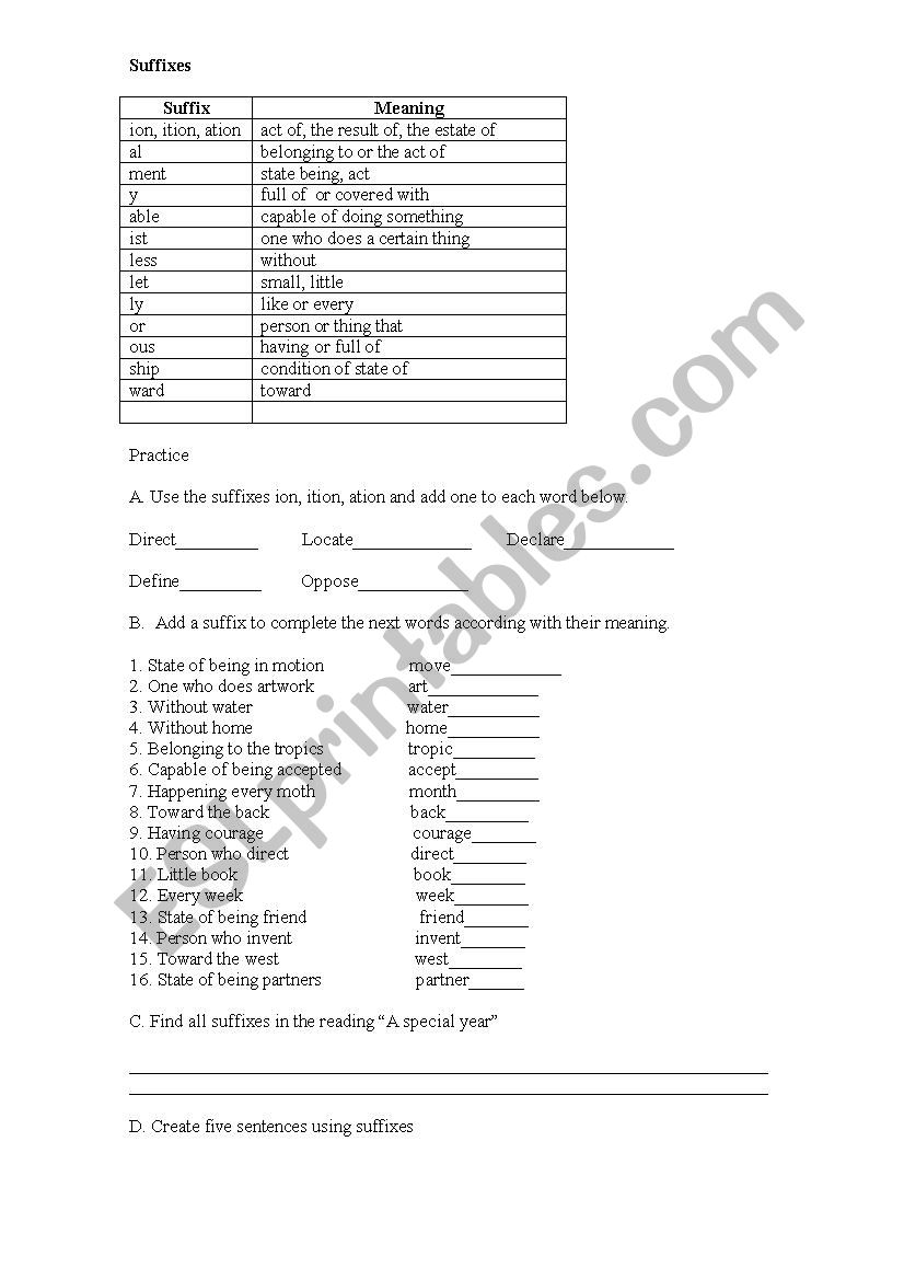 Suffixes practice worksheet