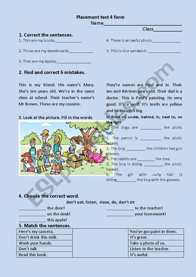Test 4 form worksheet