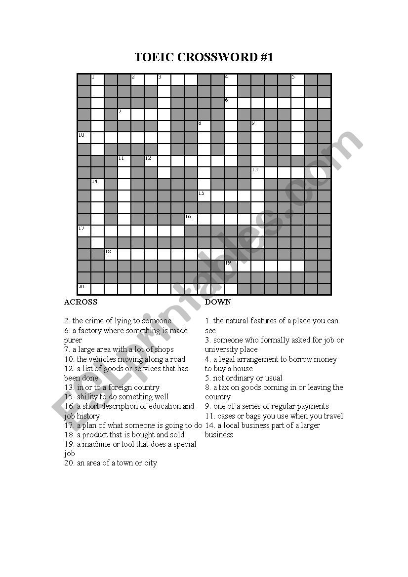 TOEIC Crossword 1 worksheet