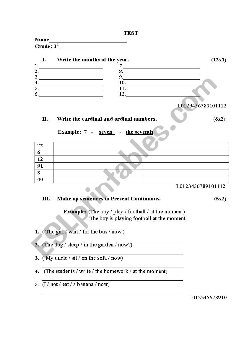 TEST worksheet