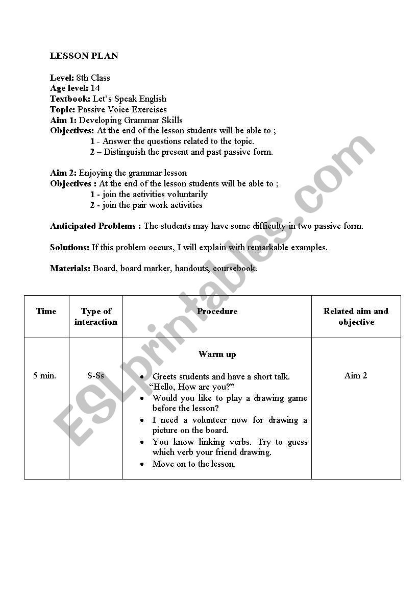 plan about passive voice worksheet