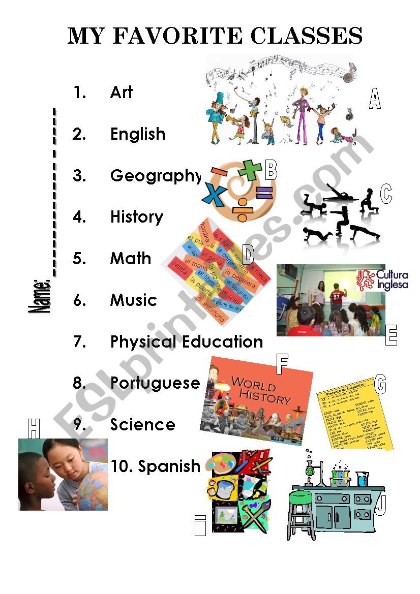 School Subjects worksheet