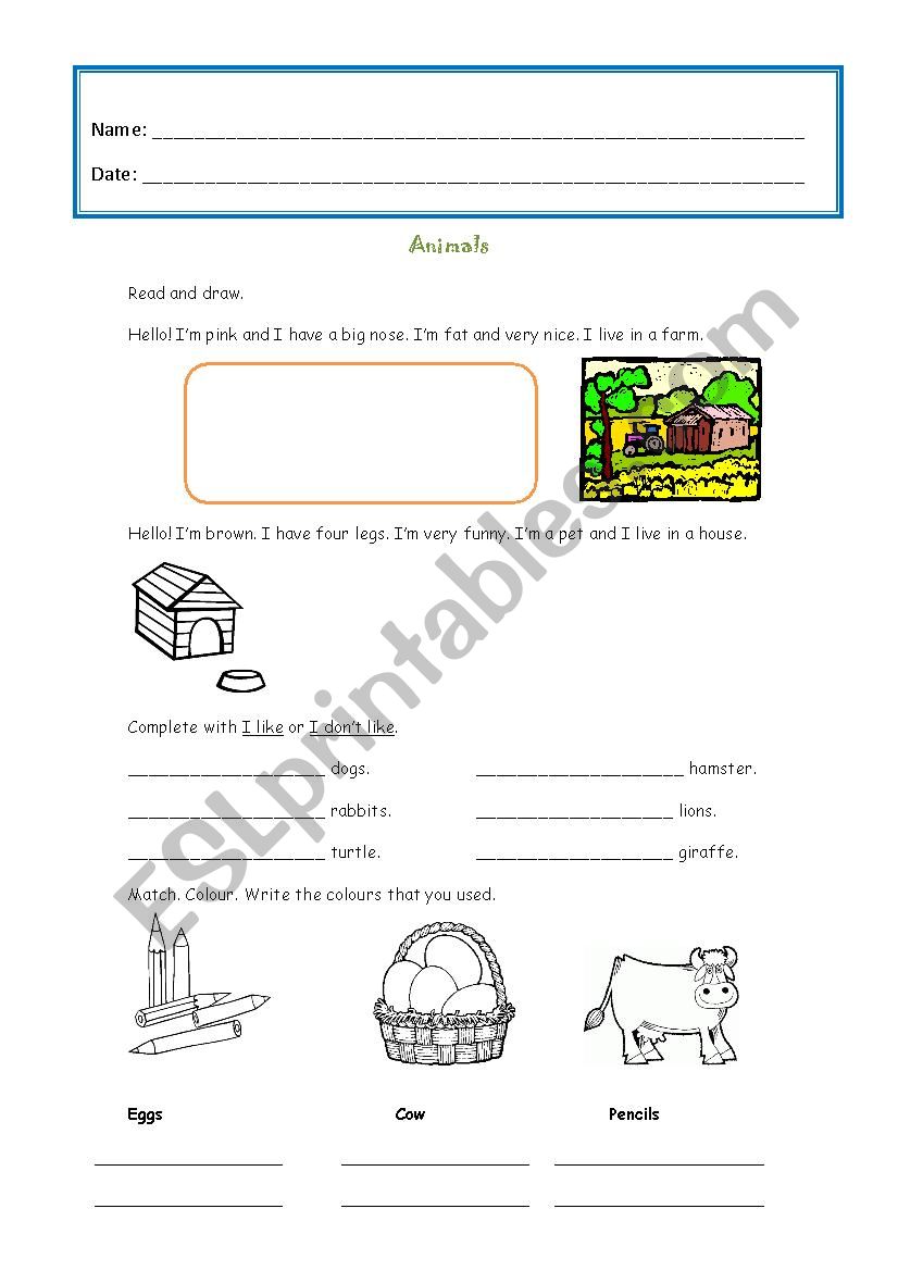 Animals worksheet