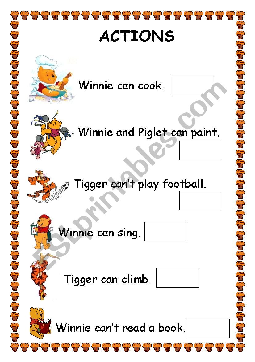 Actions with Winnie the Pooh worksheet