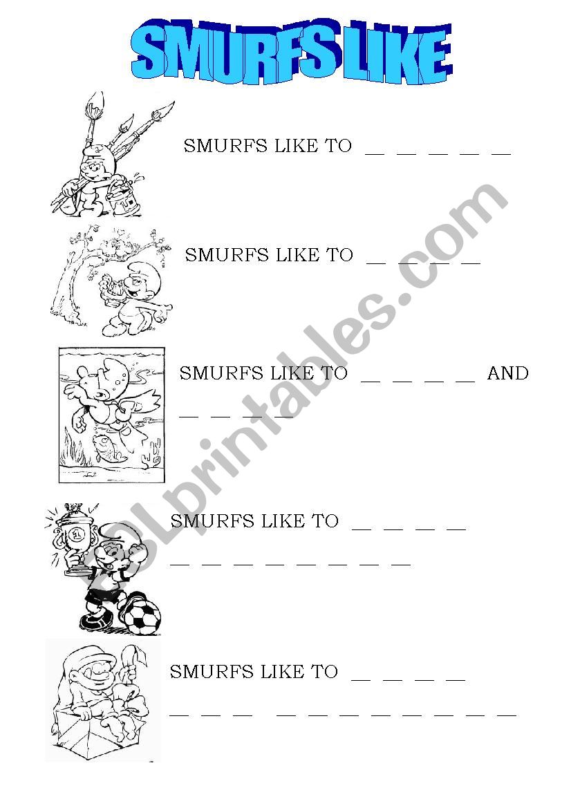 Actions with Smurfs worksheet