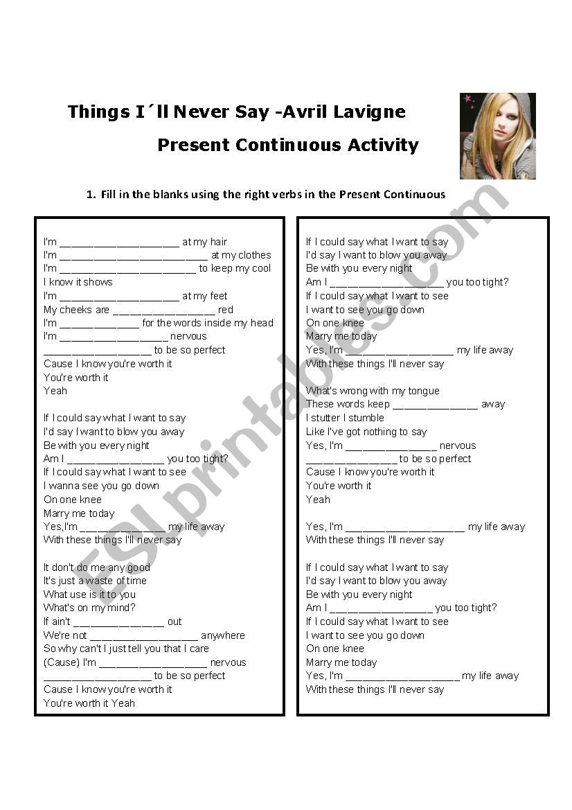 Present Continuous Song Activity