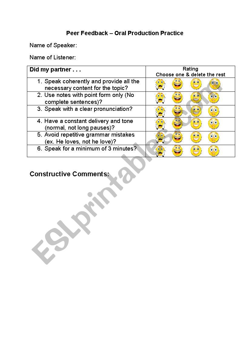 Peer Feedback Speaking Practice