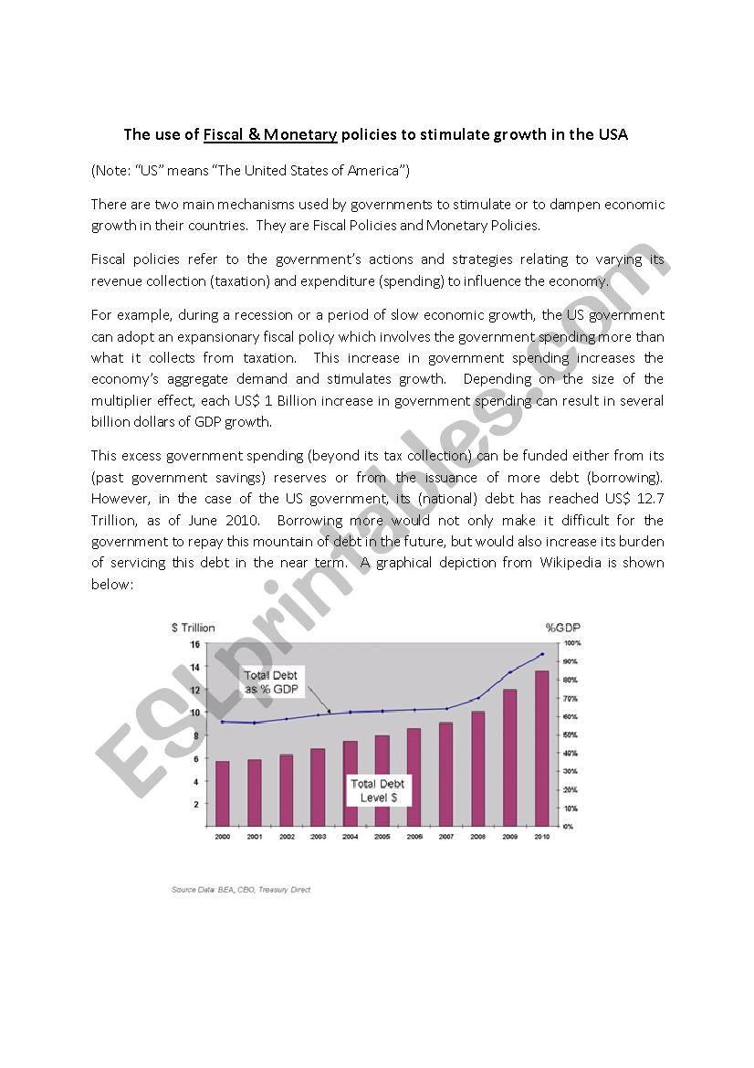 Effectiveness of Fiscal and/or Monetary policies to promote Economic Growth in the USA