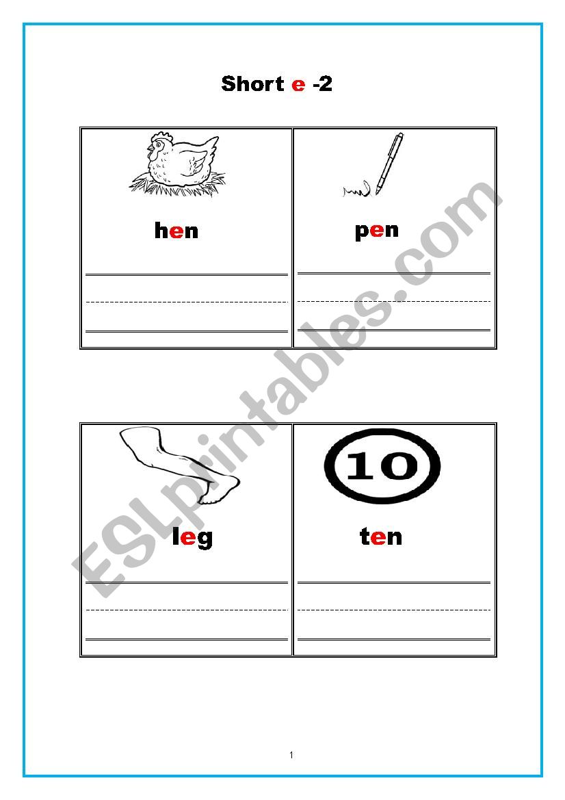 short e words-2 worksheet