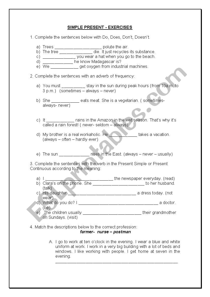 Present Simple worksheet   worksheet