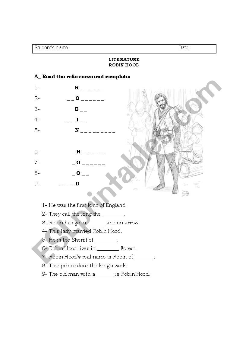 Robin Hood worksheet