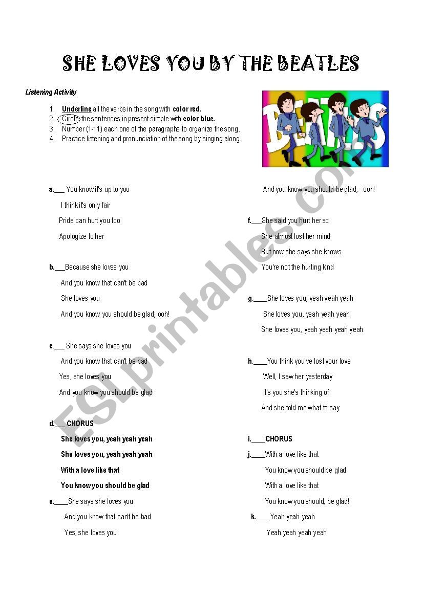 She loves you worksheet