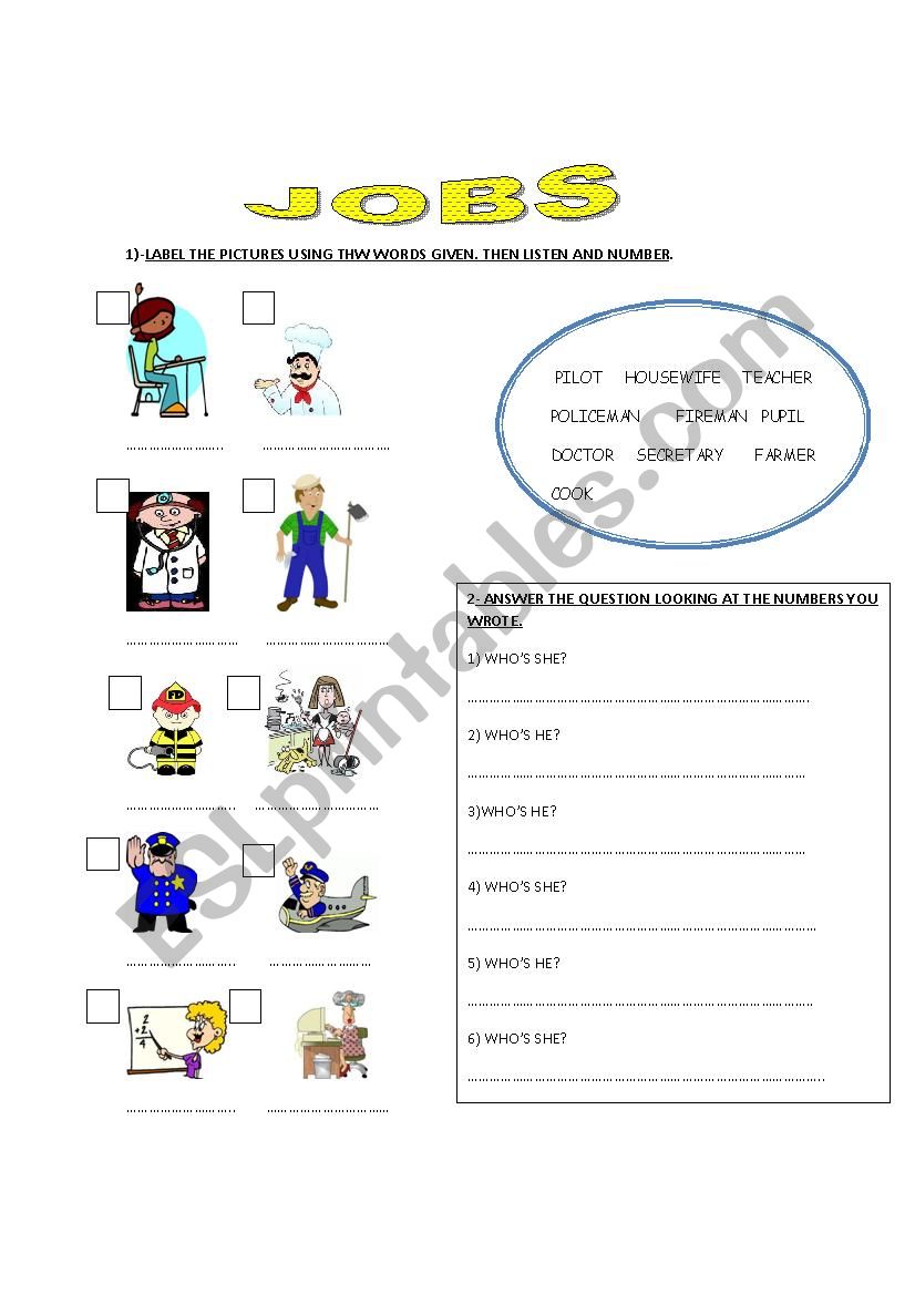 jobs worksheet