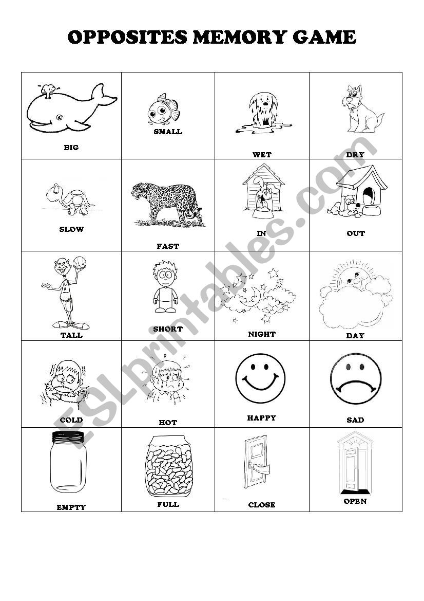 opposites memory game worksheet