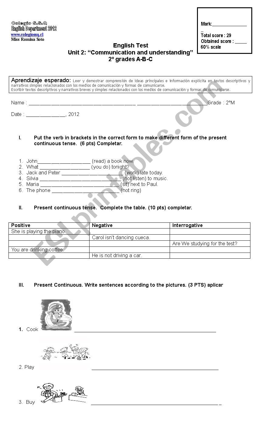 past and present continuous  worksheet