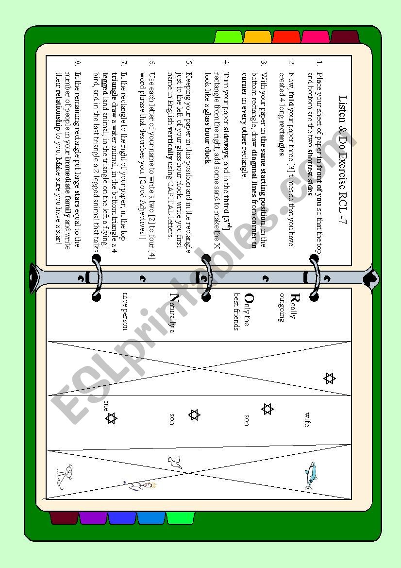 Listen & Do Exercise RCL-7 worksheet