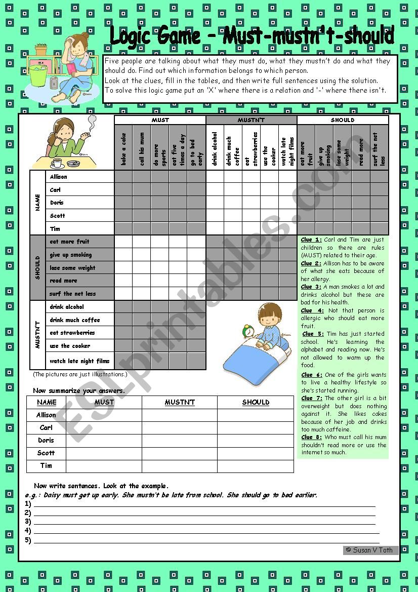 Logic game (48th) - Must-mustnt-should *** with key *** fully editable *** B&W