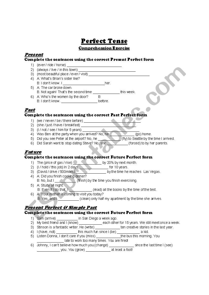 Perfect Tense Exercise  worksheet