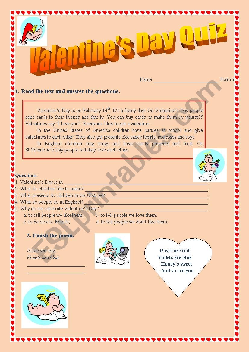 Valentines Day worksheet