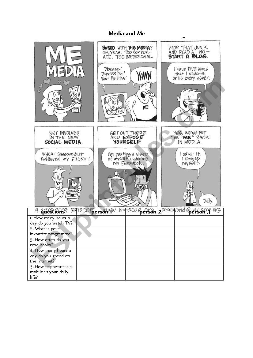 Worksheet Media and Me worksheet