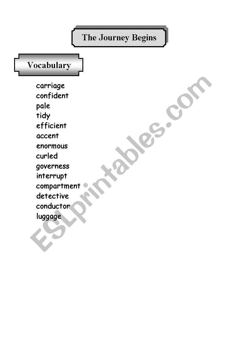 The journey begins worksheet