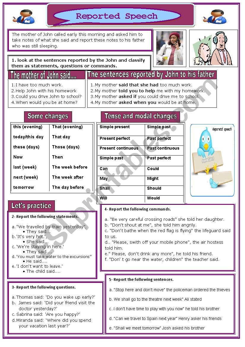 Reported speech worksheet