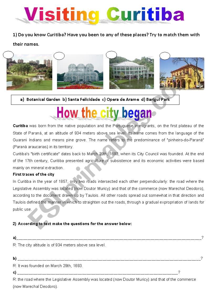 Visiting Curitiba worksheet