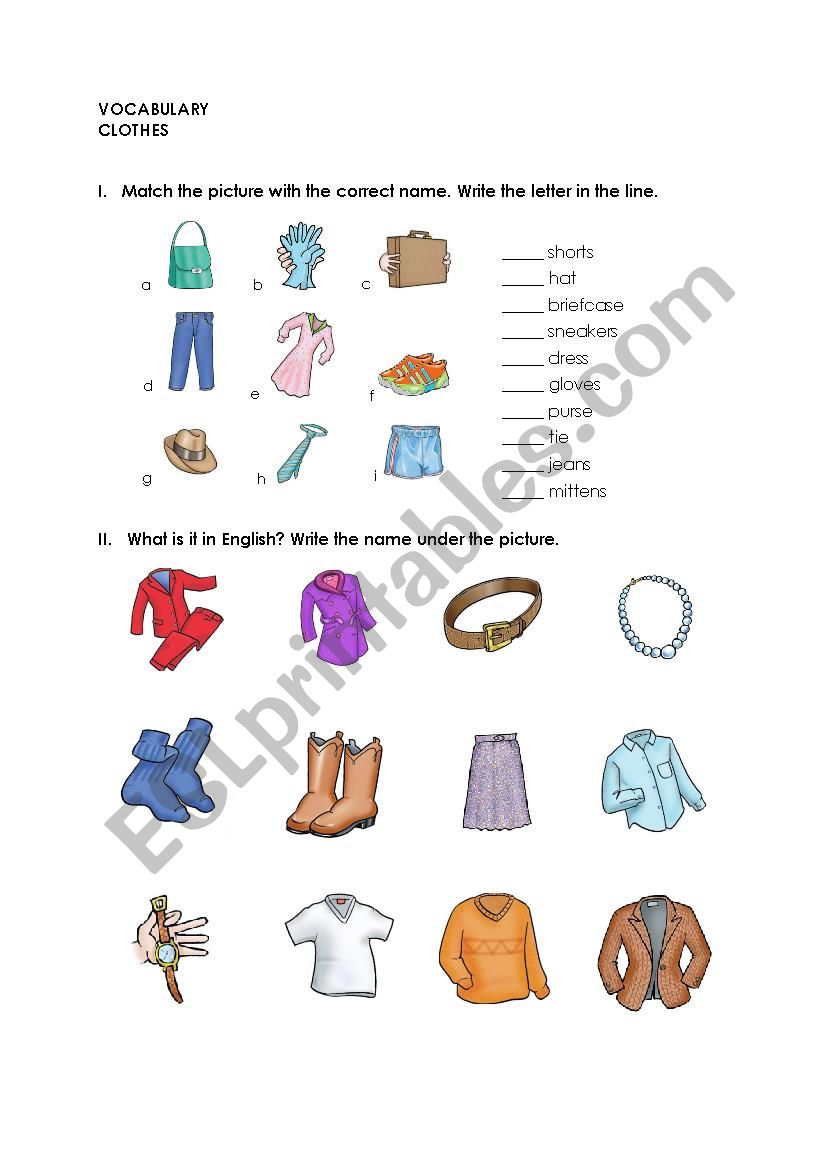 Clothes worksheet