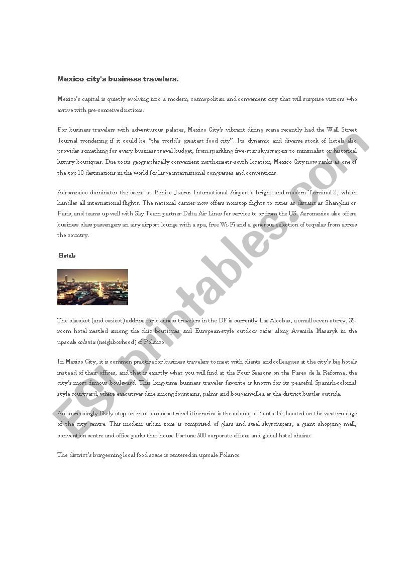 MexicoÂ´s business tourists worksheet