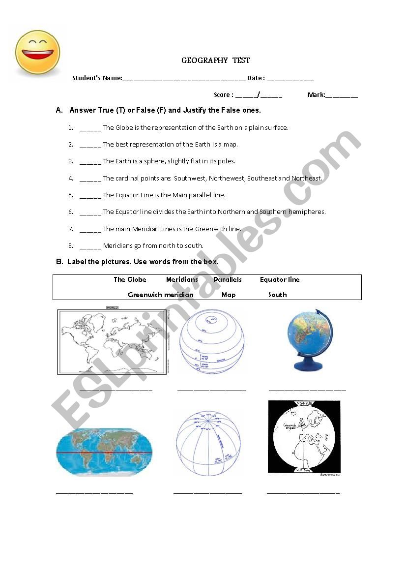 Geography test worksheet