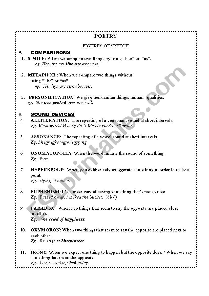 figures of speech worksheet grade 5 with answers