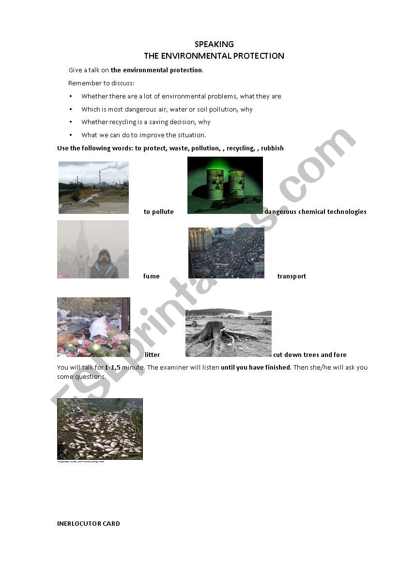 Environmental Protection. worksheet