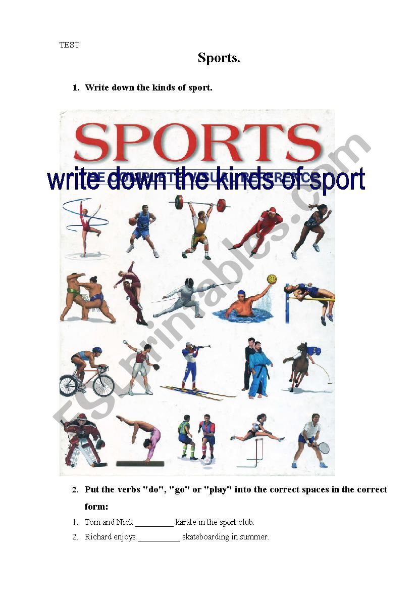 Kinds of sport. Can/cant. worksheet