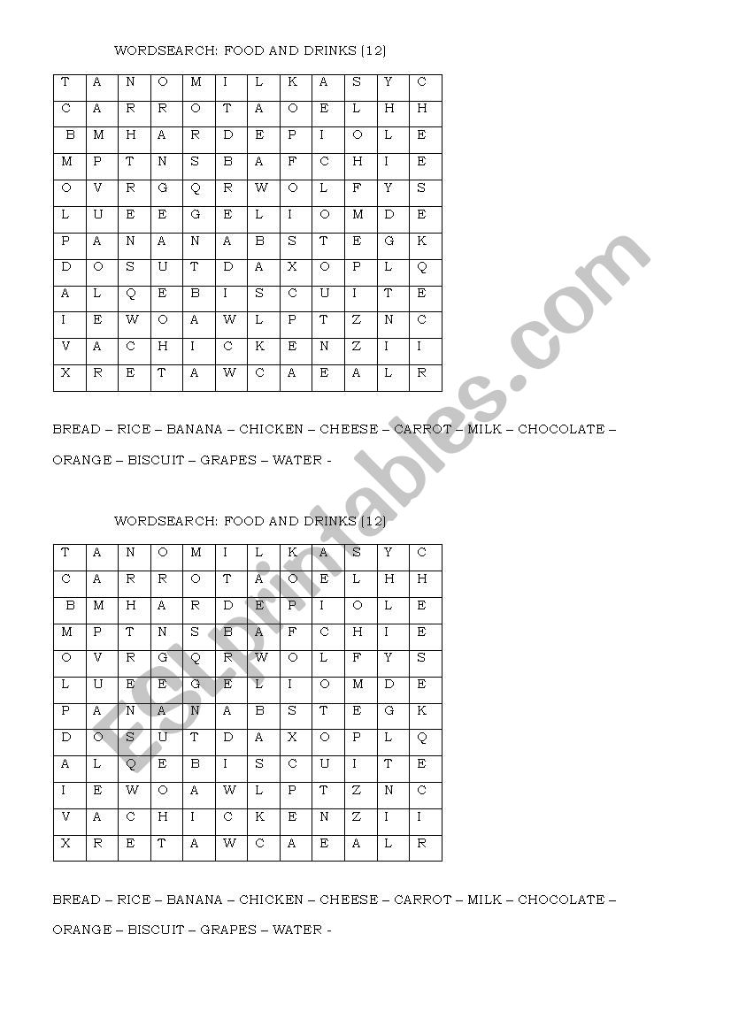 Food and drinks worksheet