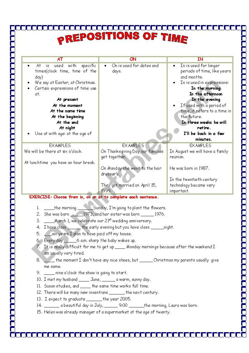 PREPOSITIONS OF TIME (AT, ON, IN)