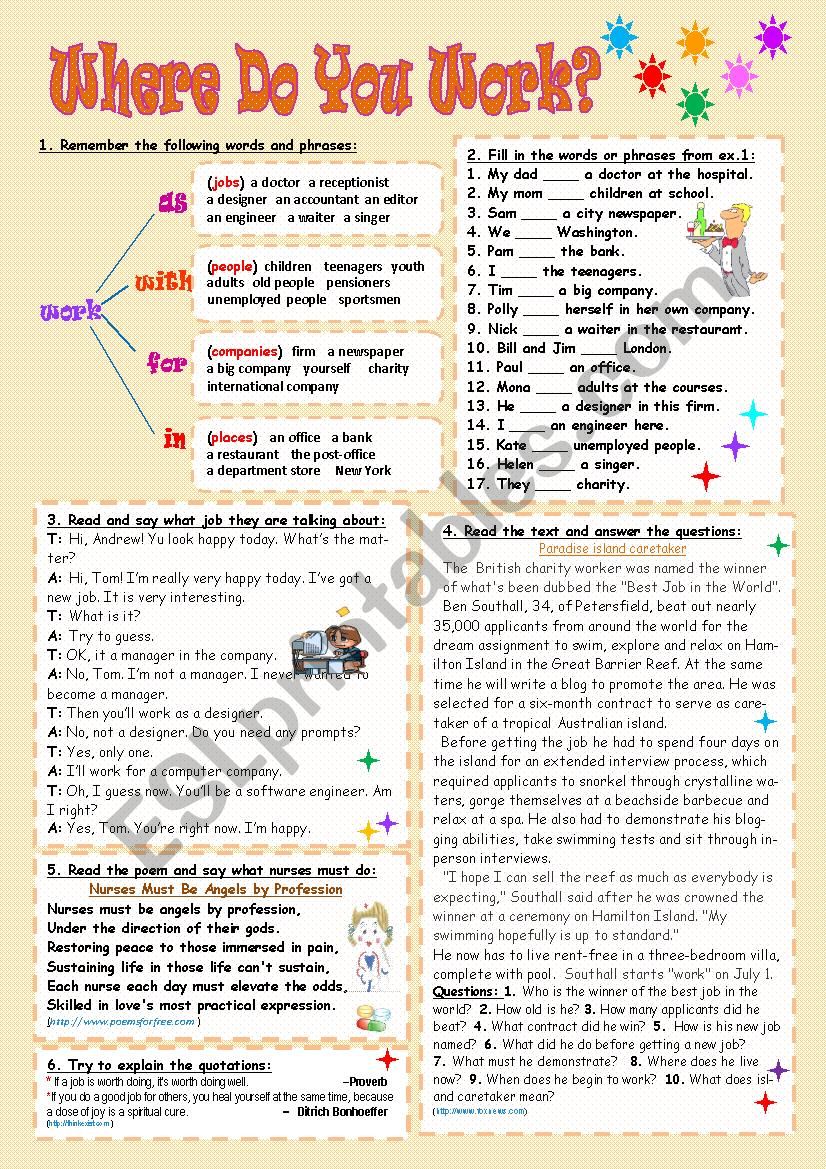 Where do you work? worksheet