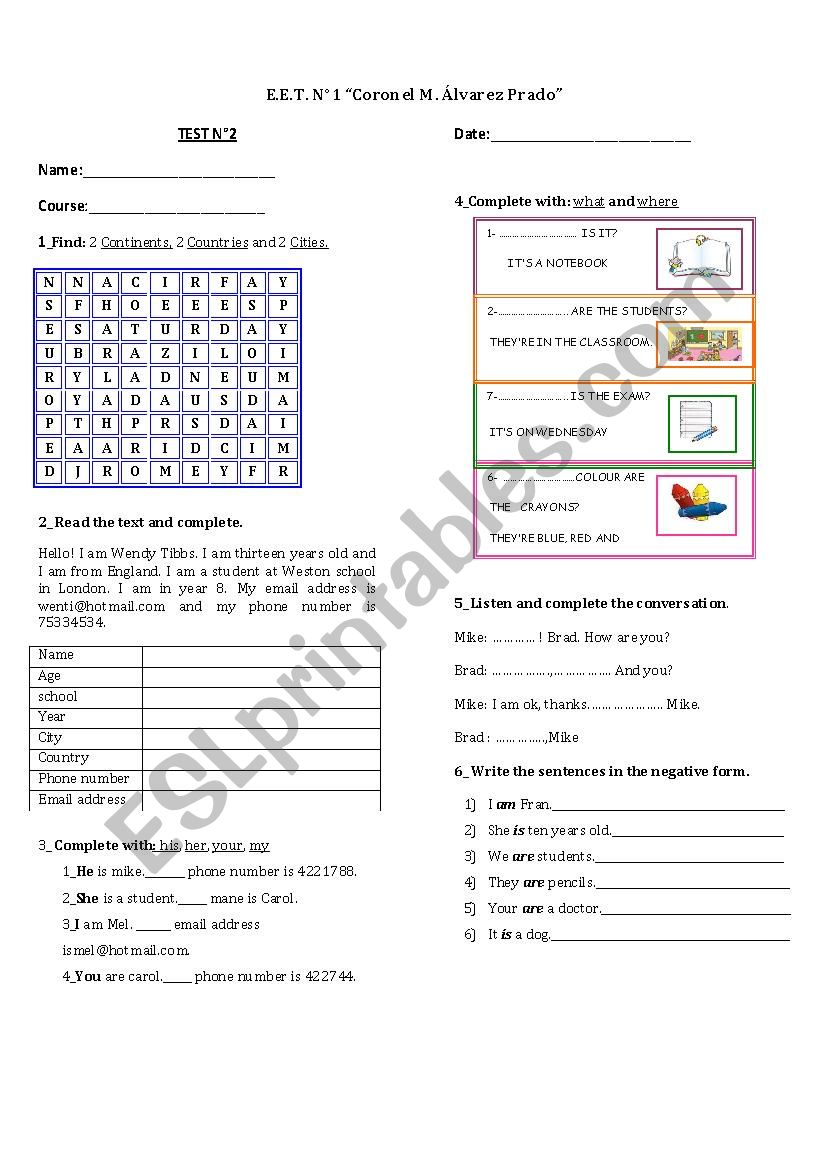 test  worksheet