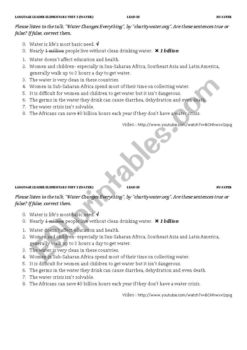 water changes everything worksheet