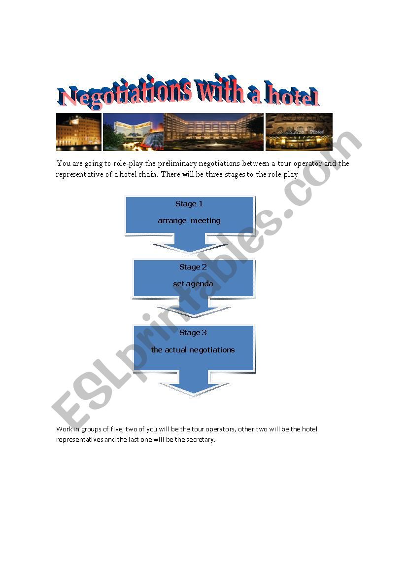 Negotiations with a hotel worksheet