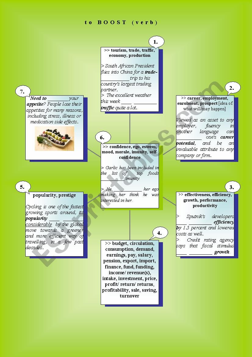 Verbs in Use: to boost worksheet