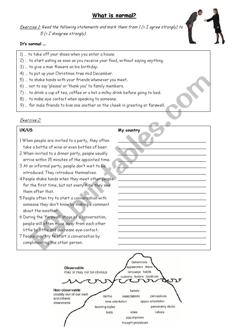 Cultural differences worksheet