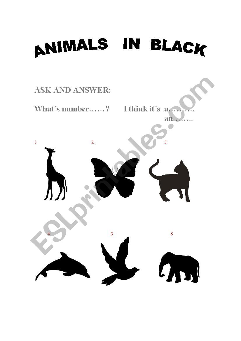 ANIMALS IN BLACK worksheet