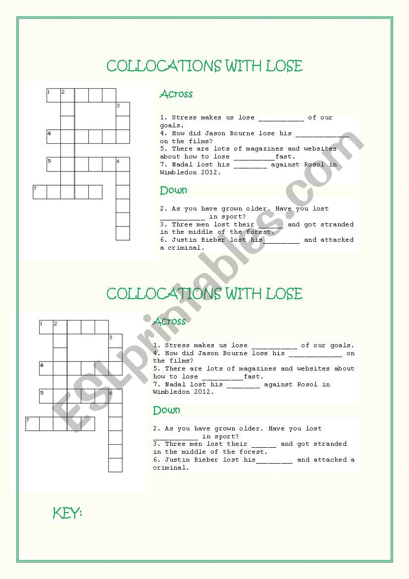 Collocations with Lose worksheet